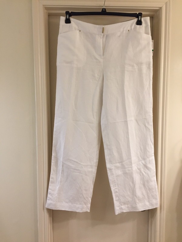 JM COLLECTION WHITE UNLINED LINEN BLEND PANTS SIZE L NWT