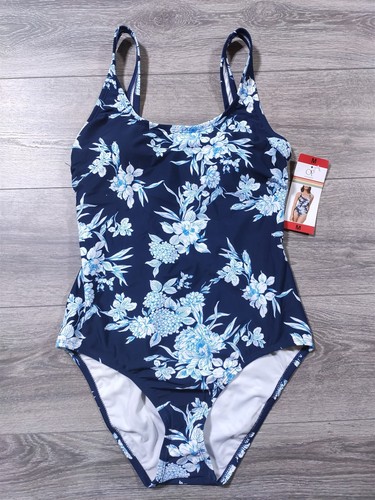 OP Ocean Pacific Swimsuit Adult Medium Blue Floral Tropical One Piece Womens