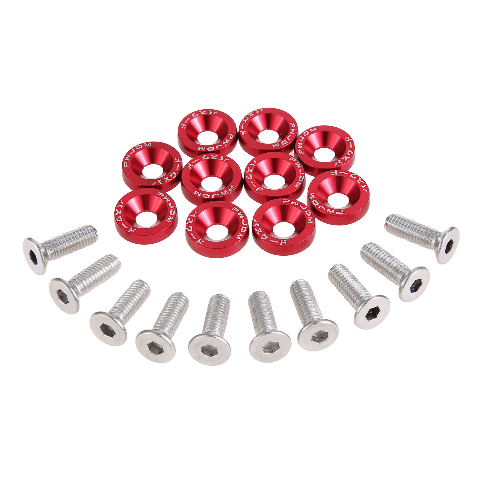 Durable 20X Red 6Mx20 Steel Bolts with Anodized Washers for Fenders and Bumpers