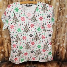 Cassandra O Holiday Christmas Theme Women's Sm Short Sleeve Scrub Top