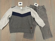 NWT Janie and Jack boy WINTER gray corduroy pants sweatshirt 2-piece SET 12 18