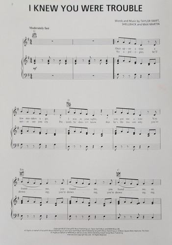 Taylor Swift I Knew You Were Trouble Sheet Music Piano Vocal Guitar - Picture 2 of 3