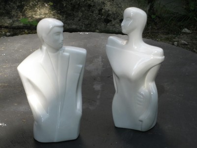 Stylized Porcelain Figures 1980's 90's MCM Pair Statues