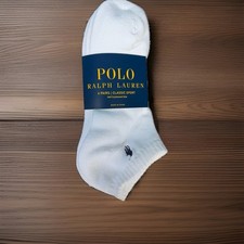Polo Ralph Lauren Men's Low Cut Cushioned Socks White Solid Logo 10-13 6 Pairs 