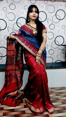 Ikkat pure silk saree sari wedding Partywear Pure Silk Handl - Handmade in India