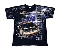 Denny Hamlin Chase Authentics Men's NASCAR  Racing T-SHIRT Fed Ex Tag Size L