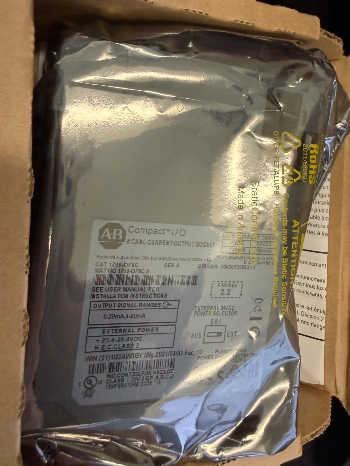 New Allen-Bradley 1769-OF8C Ser A CompactLogix 8 Ch Current Output Module