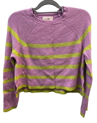 Jessica Simpson Sweater Size S Striped Purple Lime Cropped Lightweight Knit