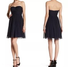 J. Crew 100 Silk Chiffon Strapless Dress Arabelle Navy Blue Mini Cocktail Sz 4P