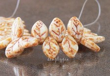 Cream Beige Picasso Leaf Czech Glass Beads 12x7mm 20 Pcs