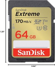 SanDisk 64GB Extreme SDXC 170MB/S U3 V30 4K SD Class 10 Memory Card SDSDXV2-064G