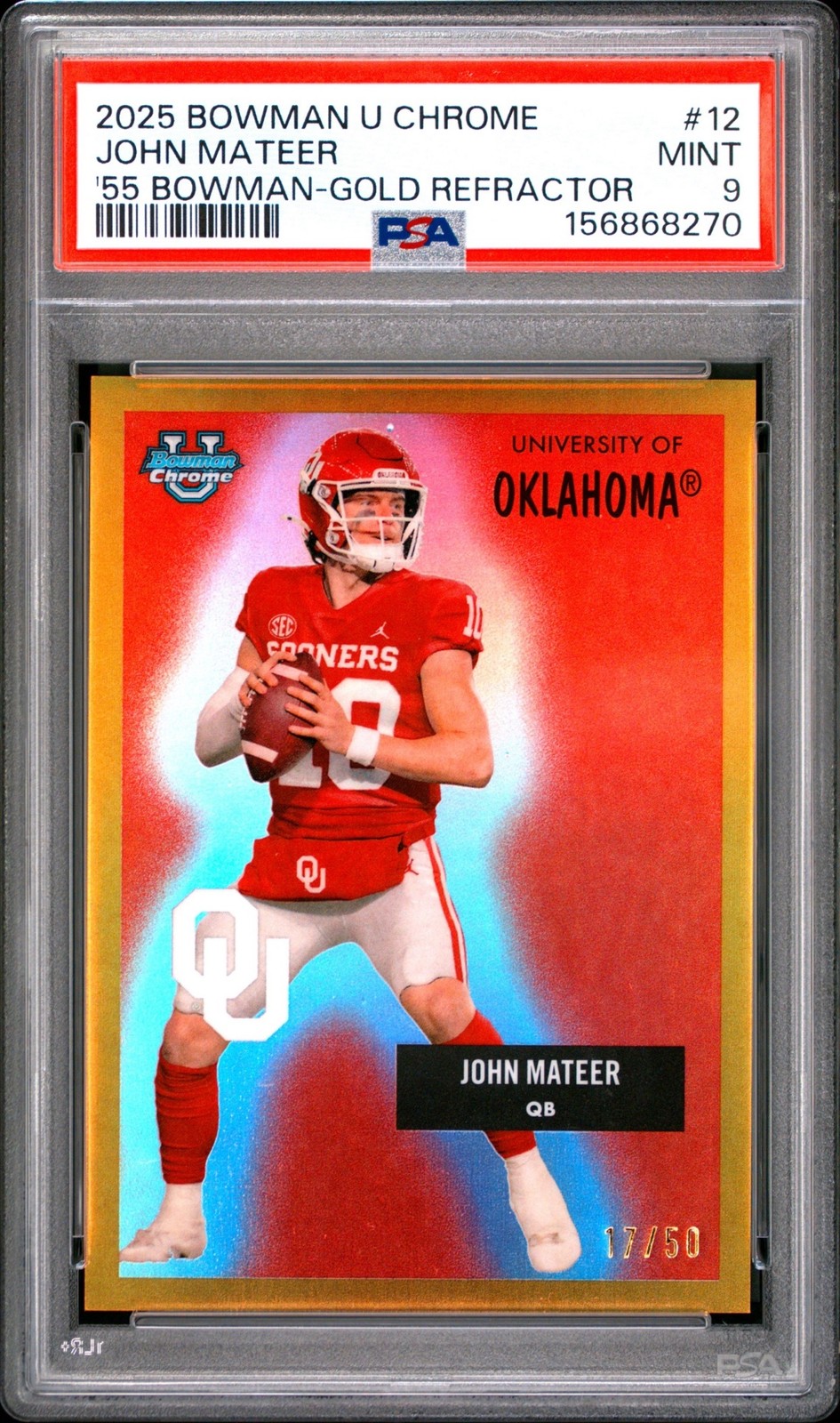 2025 Bowman U Chrome 🔥JOHN MATEER🔥 '55 Gold Refractor /50 PSA 9 🌟 Mint