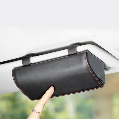 Car Sun Visor Sunglasses Case Holder Eye Glasses Box Clip Leather Storage Box