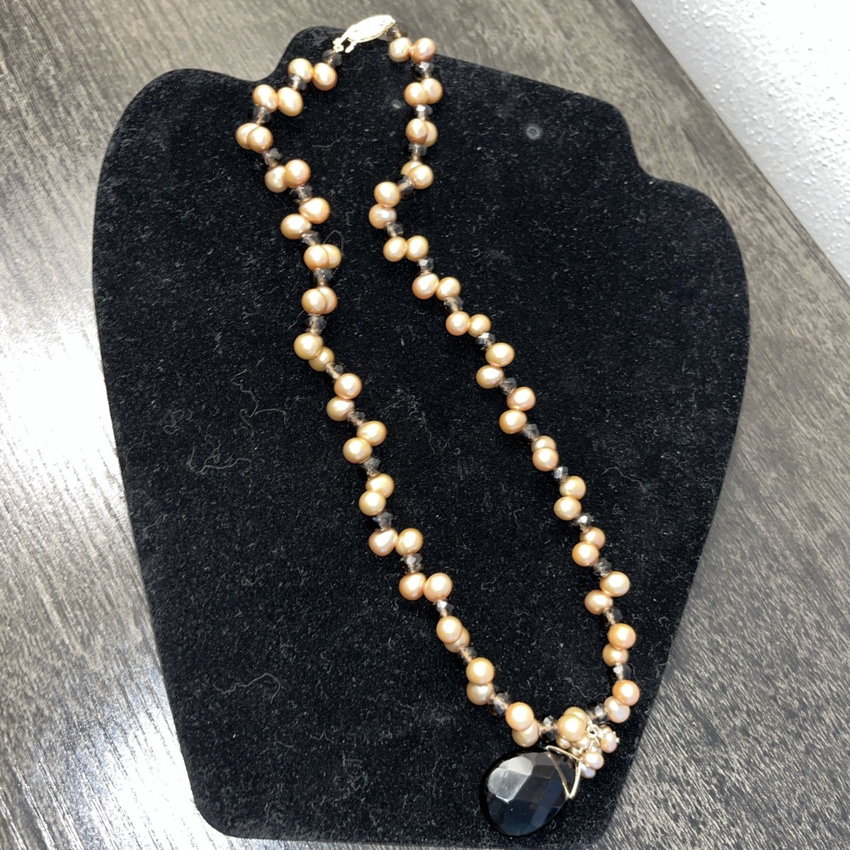 Vintage IWI 14K Yellow Gold  Champagne Pearl Smokey Quartz Cluster 17” Necklace View 4
