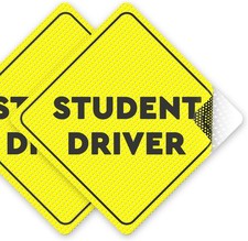 Non-Magnetic Car Sticker Sign, 5"x5" 2-Pack, Bright Yellow New Driver Window Dec