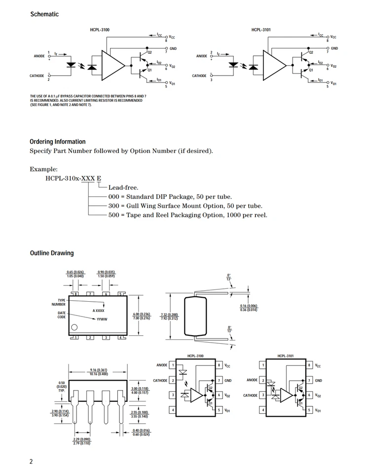 HCPL-3100 A3100 Agilent MOSFET IGBT Gate Drive Optocoupler 0.6A 1us DIP-8 - Image 3 of 4