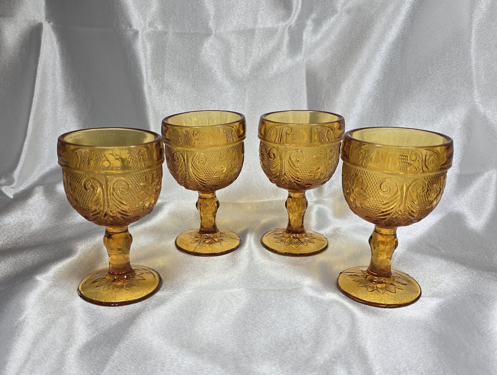Vintage Tiara Indiana Glass Amber Goblets - 4 Piece - 4.25" Height