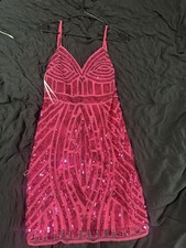 hot pink formal short dress with straps fashion nova size small