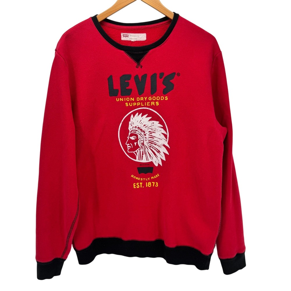 Levis Mens XL Red Black Native American Logo Throwback Pullover Sweatshirt