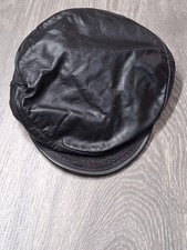 Black Leather Newsboy Hat Flat Cap Medium Casual Driving Vintage Made In USA
