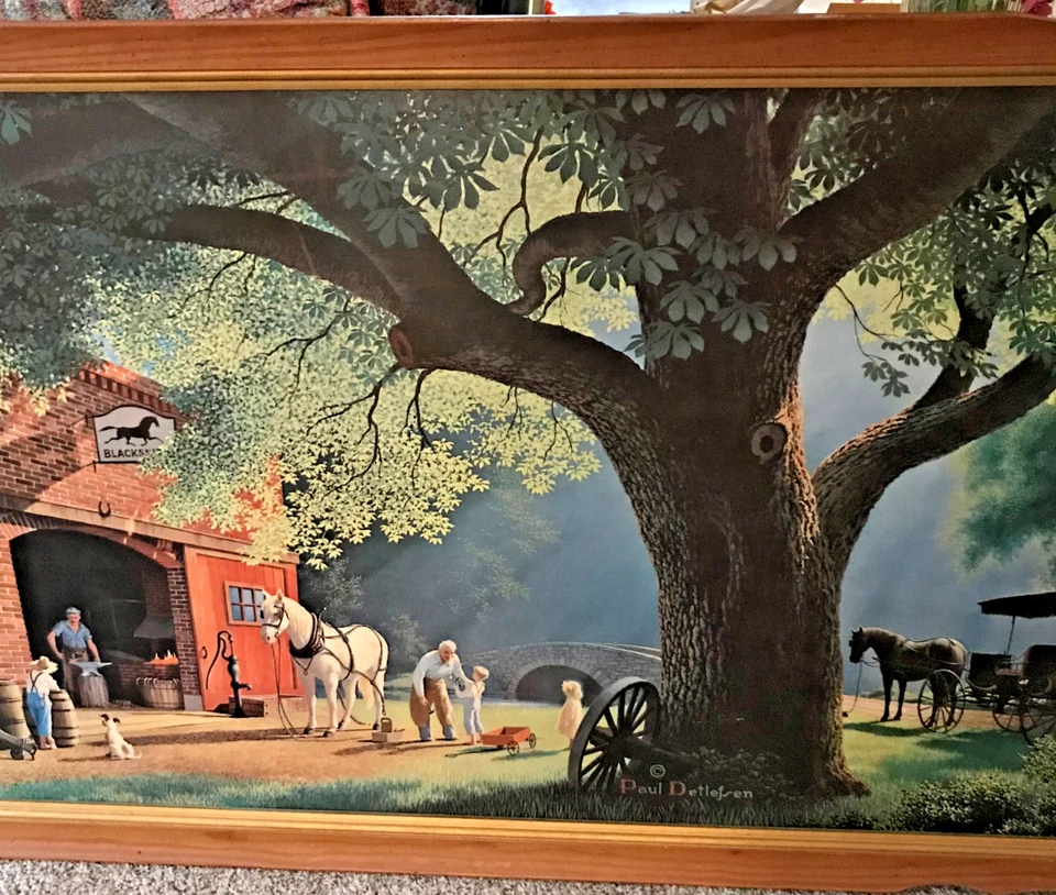 复古 MCM Paul Detlefsen THE SMITHY 铁匠 51x27 带框打印 48X24 大号 — 第 3/4 张图片