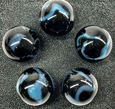 SAMURAI Black/Blue Glass Marbles 22mm (7/8 inch) SHOOTER Taw Lot