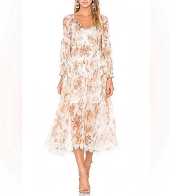 Zimmermann Oleander Floral Crinkled Slouch Silk Midi Dress Size 0 (4)