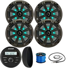 Kicker Round Mount Marine Receiver, Cover, 4x 8" 300W Speakers, Grille, Antenna