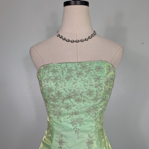 Maxi Vestido de Baile de graduación Cache Vintage XS Verde Hada Princesa Y2K Corsé Cuentas - Imagen 4 de 15