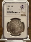 1881-S Morgan Dollar San Francisco NGC MS63 Silver $1 Coin Cert 8439923-006