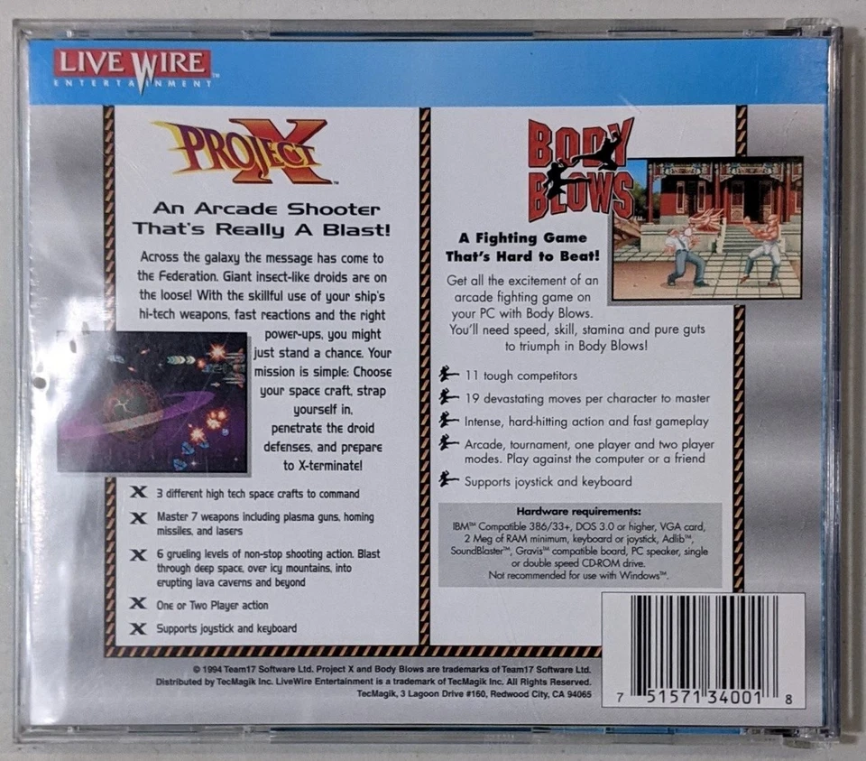 Live Wire 2 Games Project X & Body Blows 1994 CD-Rom PC Game - Image 2 of 3