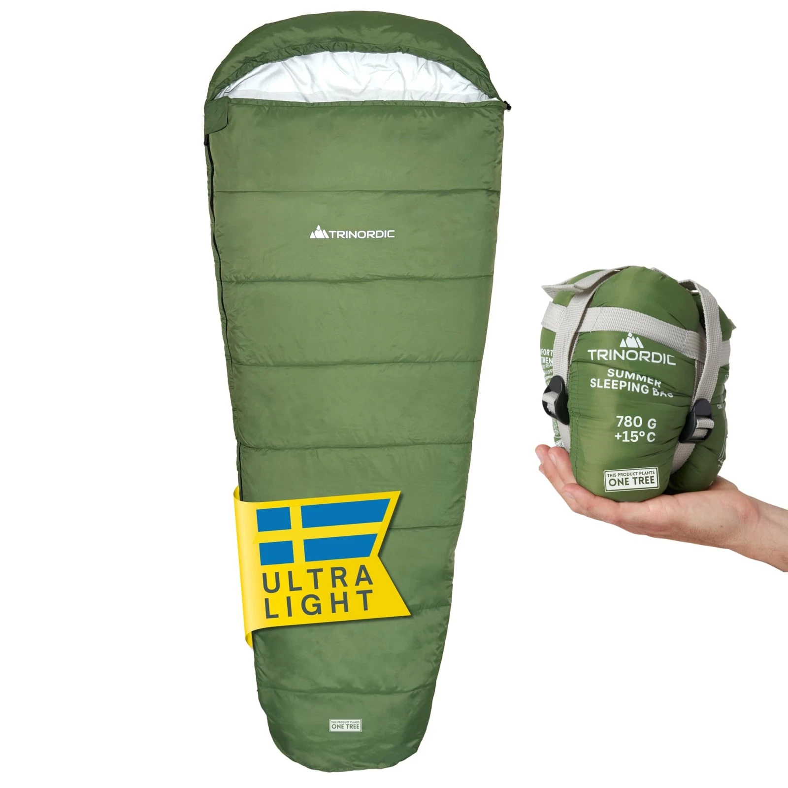 Trinordic Summer Lightweight Sleeping Bag – 780g, with Anti-Snag Zipper, Mummy