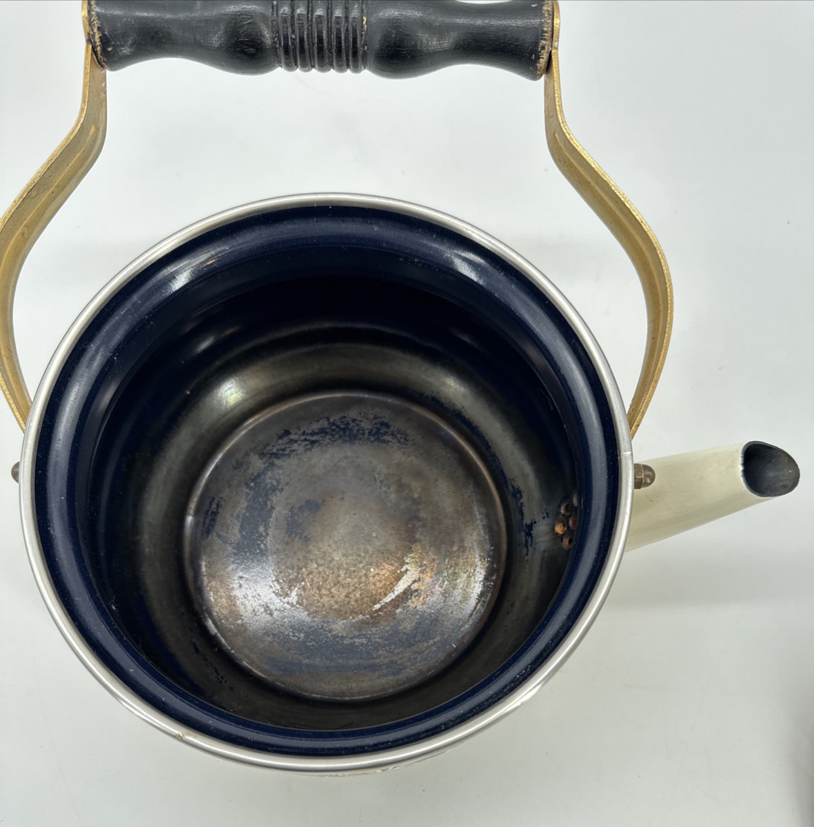 VTG 1960's ASTA Enamelware Tea Kettle Teapot Brass Handles Floral