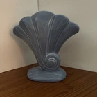 Vintage Redwing Pottery Seashell Fan Shaped Vase, Blue w/Pink interior
