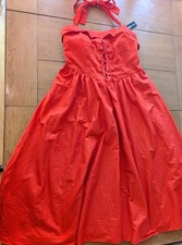 Fashion Nova Vibrant Red Halter Dress, Lace-up corset- bodice Cotton Women's XL