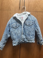 Vintage Levis Kids Youth Sherpa Lined Denim Jacket Blue Acid Faded M USA Trucker