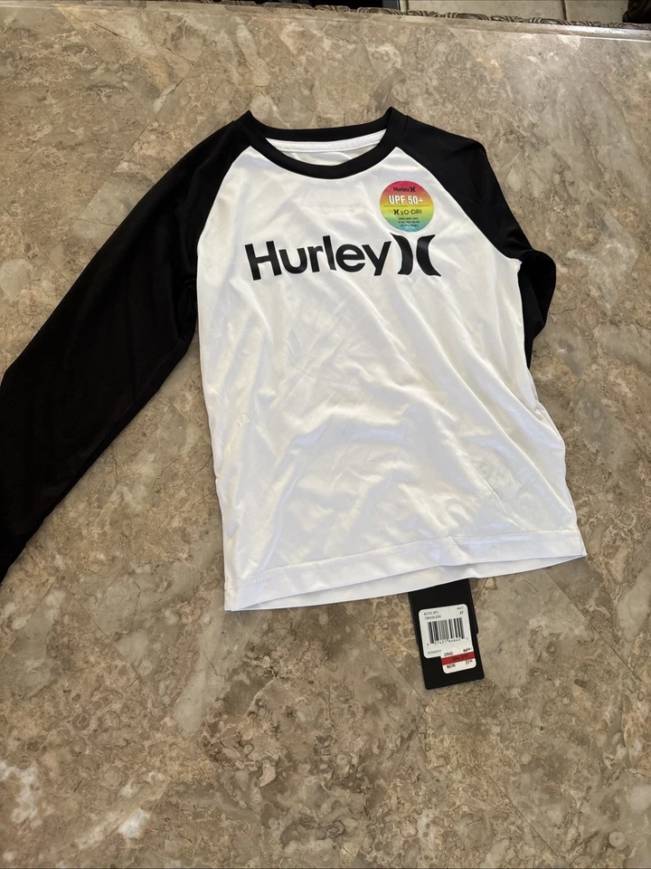 Camisa de natação masculina nova com etiquetas tamanho 4 HURLEY H20-Dri preta manga longa UPF50 proteção contra erupções cutâneas - Imagem 3 de 4