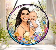 Custom Photo Stained Glass Suncatcher Personalized Mom Baby Portrait Gift