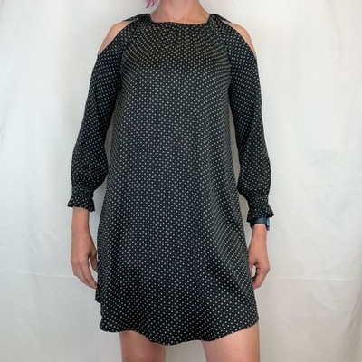 Old Navy Tall Polka Dot Shift Dress Black White Small Tall Cold Shoulder