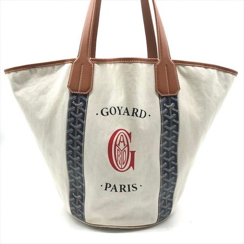 GOYARD Bellara Reversible Tote Bag, Canvas and Leather, Navy, Brown, Natural
