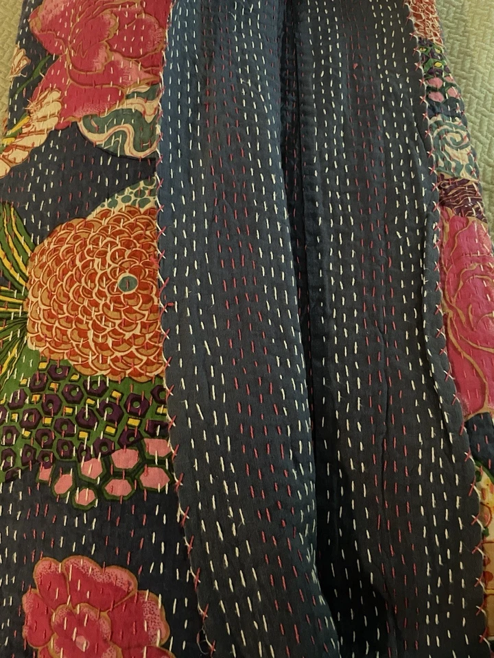 Cobertor de algodão indiano feito à mão Kantha colcha queen colcha cobertor tradicional - Imagem 3 de 4