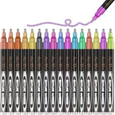 Aen Art Double Line Markers Outline Pens, Squiggles Shimmer Outline Marker Set, 