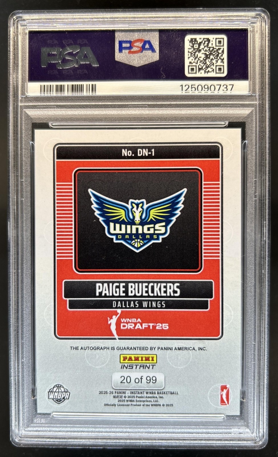 2025 Panini Instant WNBA Paige Bueckers Draft Night RC Auto Autograph #/99 PSA 9 view 2