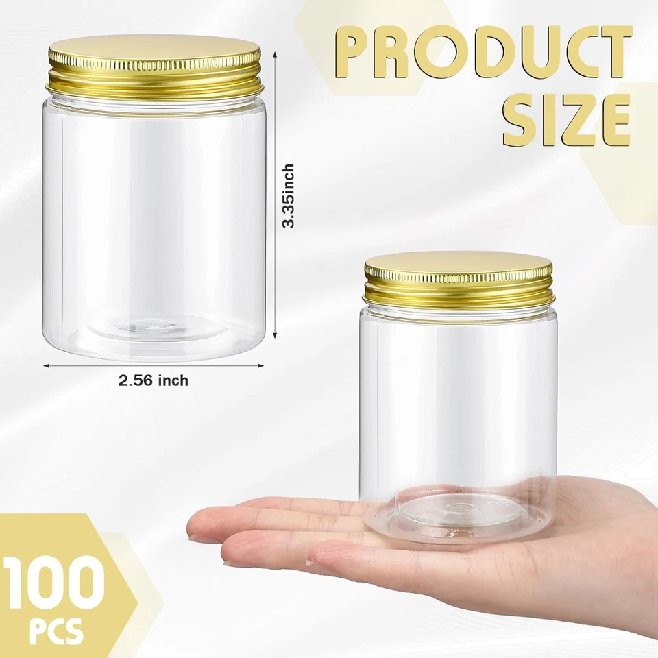 60 Pcs 8 Oz Clear Plastic Mason Jars Containers with Screw on Gold Lids Refillab - Image 2 of 4