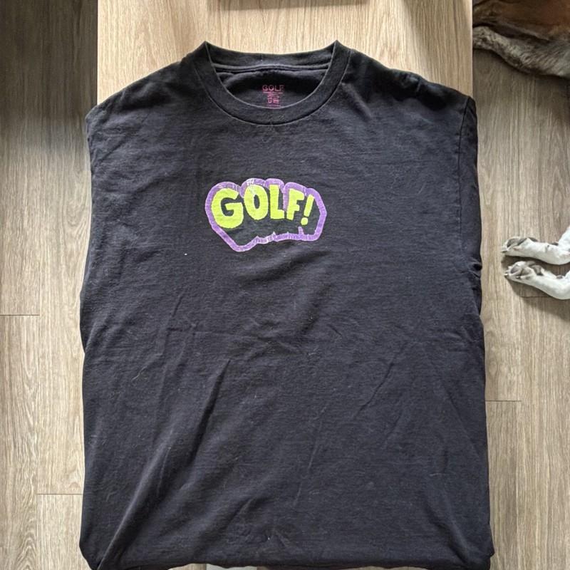 GOLF black tee with green/purple GOLF! Logo - Size L 