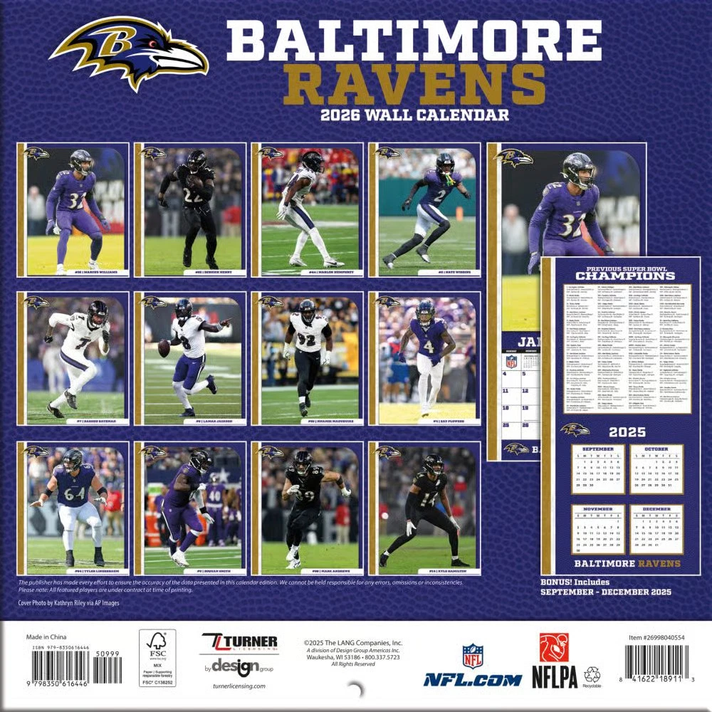 football Baltimore 2026 Mini Wall Calendar