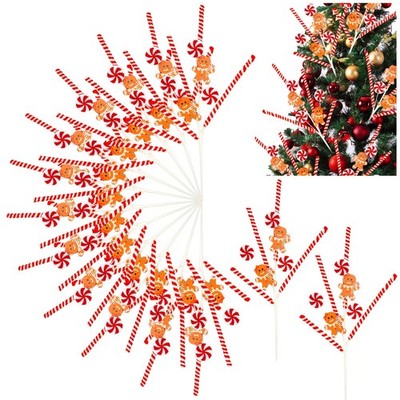12 PCS 11.81 Inch Gingerbread Man Candy Cane Woolen Curly Christmas Tree Picks