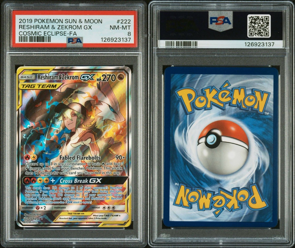 Reshiram & Zekrom GX (Full Art) 222/236 Sm-Cosmic Eclipse Holo for