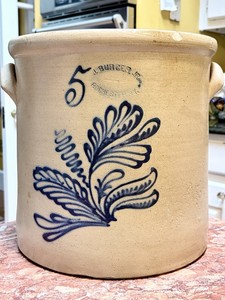 Stoneware Crock W/ Cobalt Flower J BURGER JR 5 Gallon Antique Folk Art 1800-1899