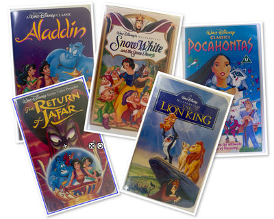Vintage Disney: 5er Set K7 VHS Videokassette, darunter eine BLACK DIAMOND